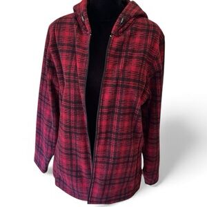 Woolrich Women's Black and Red Checkered Hooded Utility Jacket size medium